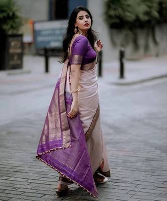 Purple And Violet Banarasi Silk Jacquard Saree With Blouse Piece. 1
