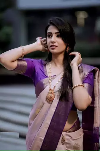 Purple And Violet Banarasi Silk Jacquard Saree With Blouse Piece.
