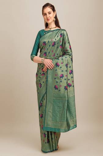 Serona fabrics women's banarasi cotton silk zari weaving work saree with blouse