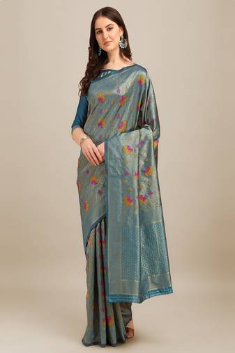 Serona fabrics women's banarasi cotton silk zari weaving work saree with blouse