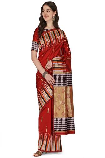 Serona fabrics women's banarasi silk silver zari weaving work saree with blouse
