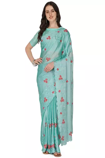 Serona fabrics women's rangoli georgette floral thread embroidery work party wear saree