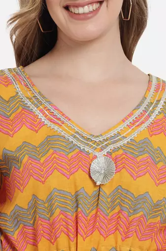 Mustard chevron printed kaftan