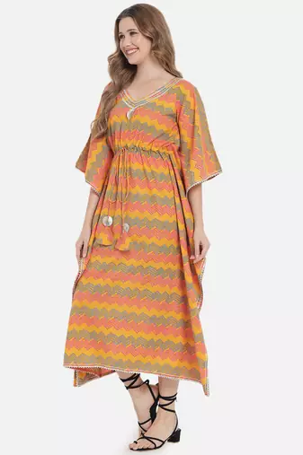 Mustard chevron printed kaftan