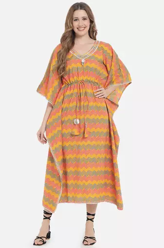 Mustard chevron printed kaftan