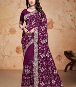 Wine resham zari embroidery work georgette saree