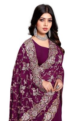Wine resham zari embroidery work georgette saree 4