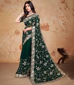 Bottle green resham zari embroidery work georgette saree