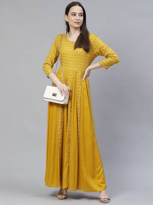 Yellow ethnic maxi a-line dress 1