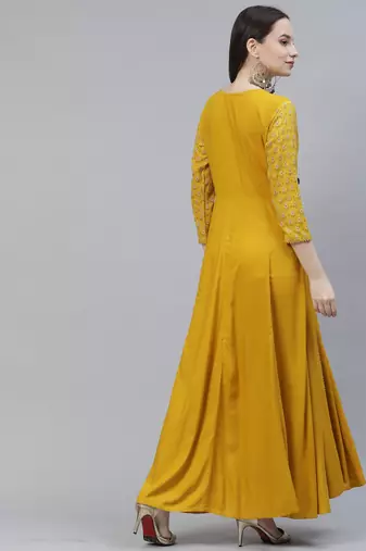 Yellow ethnic maxi a-line dress
