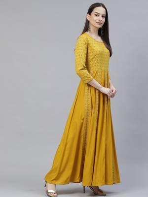 Yellow ethnic maxi a-line dress 3