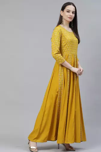 Yellow ethnic maxi a-line dress