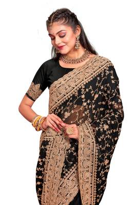Black coding zarkan embroidery work georgette saree 5