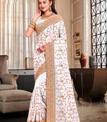 White coding zarkan embroidery work georgette saree