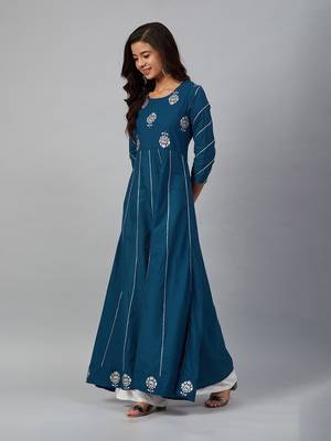 Teal blue printed anarkali dress 3