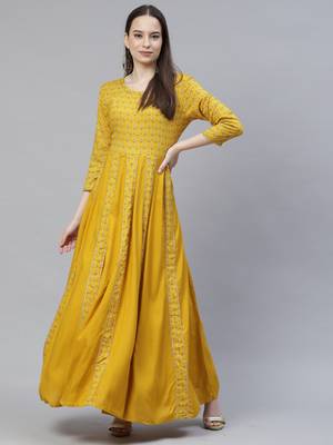 Yellow ethnic maxi a-line dress 4