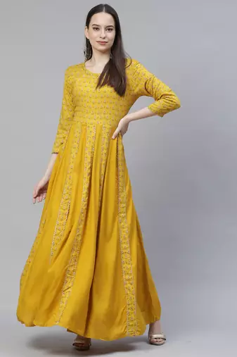 Yellow ethnic maxi a-line dress