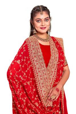 Red coding zarkan embroidery work georgette saree 5