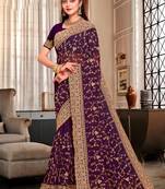 Purple coding zarkan embroidery work georgette saree