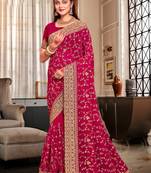 Cherry red coding zarkan embroidery work georgette saree