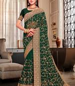 Bottle green coding zarkan embroidery work georgette saree