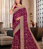 Wine coding zarkan embroidery work georgette saree