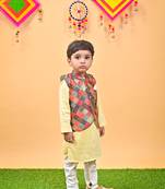 Yellow Kurta Multicolor Nehru Jacket off white chudidar
