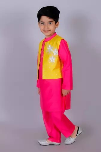 Pink kurta pyjama with jacket set