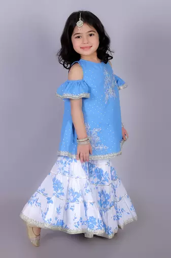 Blue kurta sharara set