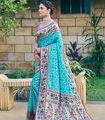 Sea green ethnic motif patola silk party wear saree with blouse
