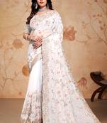 White Heavy Zarkan Diamond Work Georgette Saree