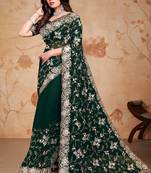 Bottle Green Zarkan Diamond Work Georgette Saree