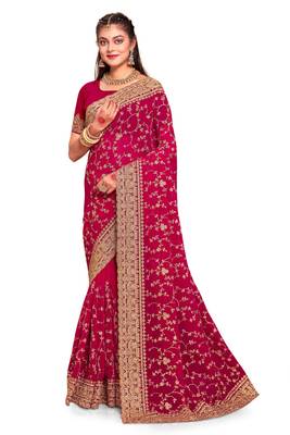 Magenta Zarkan Coding Embroidery Work Georgette Saree 4