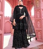 Black georgette embroidered kurti with sharara with dupatta