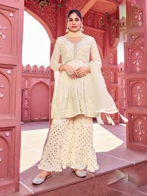 White georgette embroidered kurti with sharara with dupatta 1