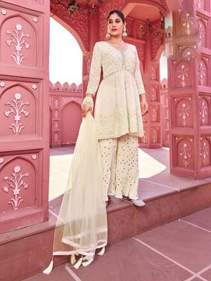 White georgette embroidered kurti with sharara with dupatta 2
