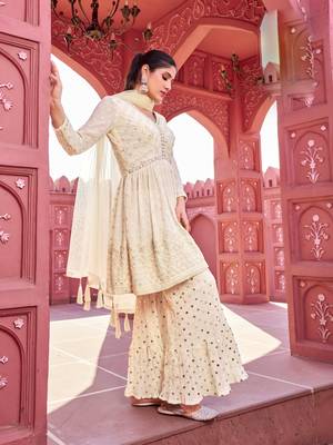 White georgette embroidered kurti with sharara with dupatta 3
