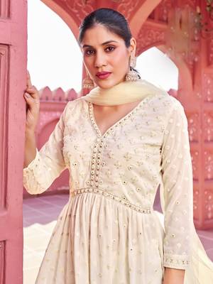 White georgette embroidered kurti with sharara with dupatta 4