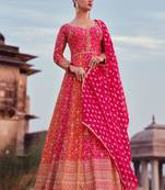 Pink Embroidered Georgette Free Size Stitched Gown. (Size Upto 42) Free size full stitched Up To 42" Size