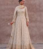 White Embroidered Georgette Stitched Gown. Free size full stitched Up To 42" Size