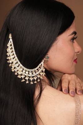 White Gold Pearl Ear Chain : Bridal Elegance 3