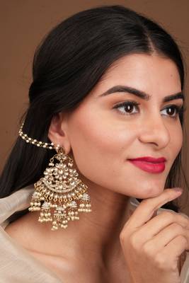 Designer Antique Gold Stud Earrings with Pearl Drops 2