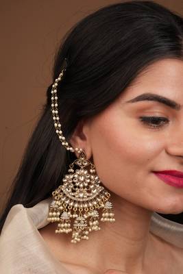 Designer Antique Gold Stud Earrings with Pearl Drops 3