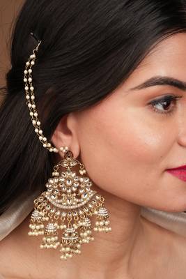 Designer Antique Gold Stud Earrings with Pearl Drops 1