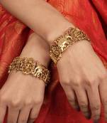 Traditional Gold Plated Elephant Carved Bangles with Motif