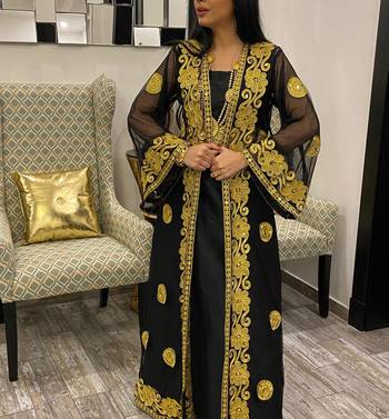 Black Georgette Aari Work Kaftan 1
