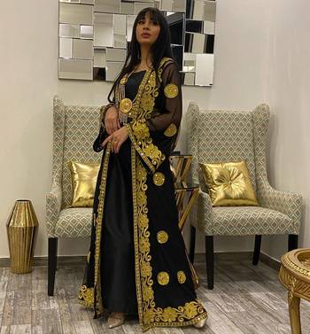 Black Georgette Aari Work Kaftan 4