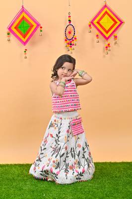 Pink Choli white embroidery Lehenga 1