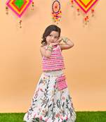 Pink Choli white embroidery Lehenga