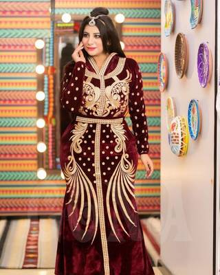 Maroon Handcrafted Zari work Stitched Georgette Kaftan Party Dress 1